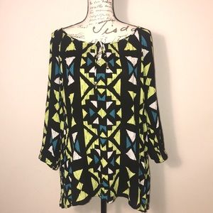 Ruby Rd. black/lime/white tunic blouse